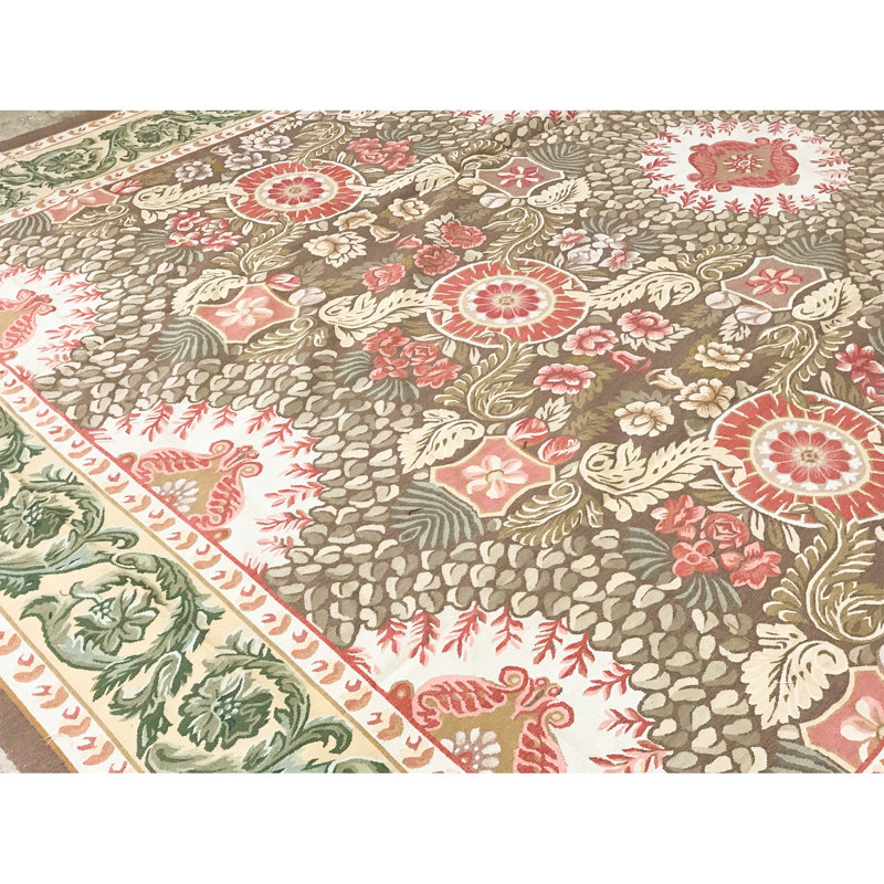 Hand-Knotted High-Quality Brown and Green Area Rug