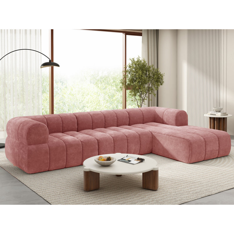 Canapé modulaire en L rembourré, Polyester rose