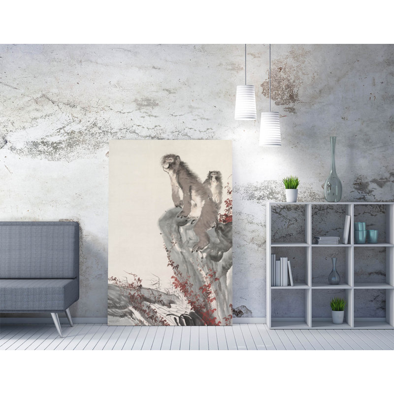 Monkeys by a Stream Nagasawa Rosetsu Canvas Wall Art Print Picture, 45.72 cm H x 30.48 cm W