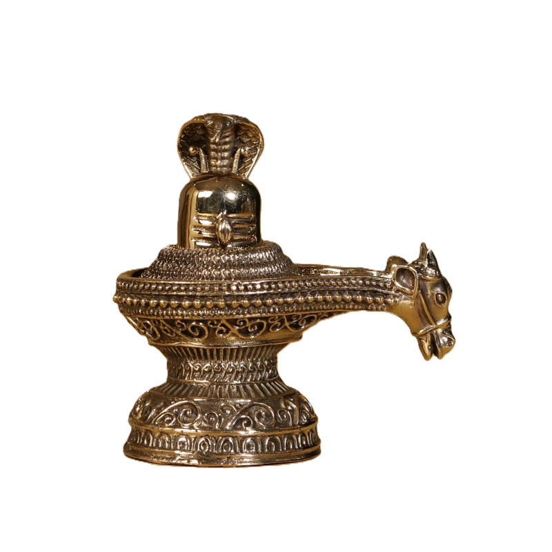 4" Brass Superfine Shivalinga Statue – Handcrafted Sacred Shiva Lingam with Nandi Base, Ornate Hindu Worship Décor