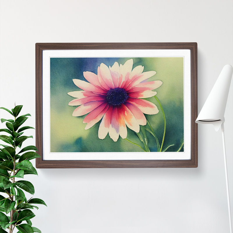 Watercolour Daisy Flower Vol.1 - Single Picture Frame Print, 46cm H x 64cm W x 2cm D, Walnut Framed