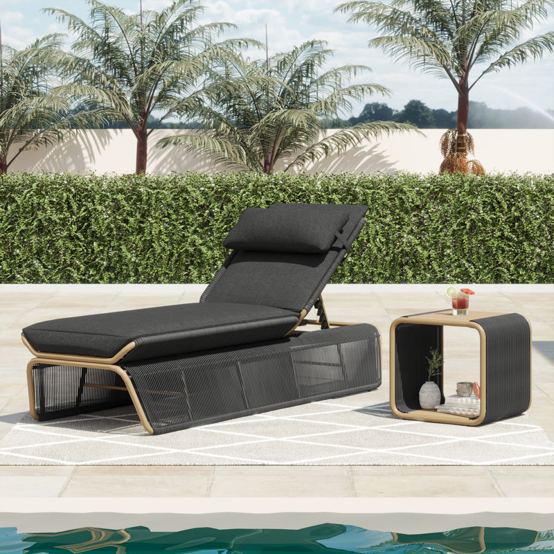Harper Outdoor Chaise Lounge with Table , Cushion Included, Dark Gray, Spectrum Carbon