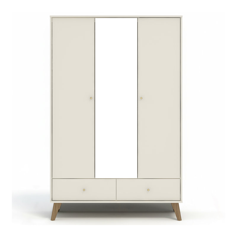 Abby 3 Door 2 Drawer Wardrobe With Mirror, Ivory