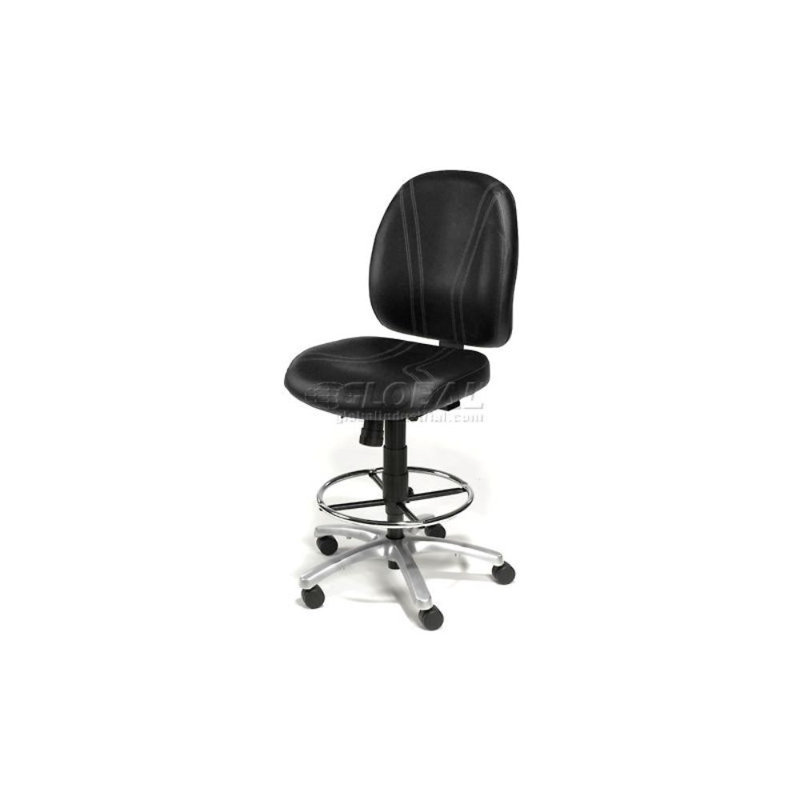 Black Adjustable Vinyl Mid Back Stool with Steel Frame