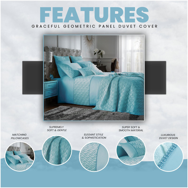 Polyester Solid Colour Duvet Cover with Pillowcases, Duck Egg, Double Duvet Cover + 2 Standard Pillowcase