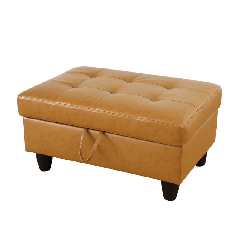 Faux Leather Ottoman, Turmeric Faux Leather