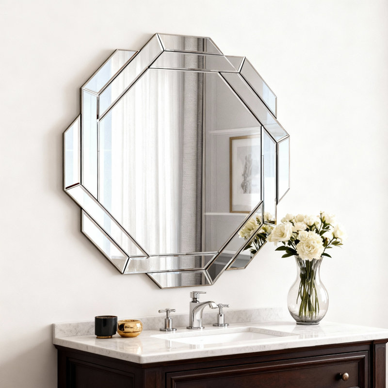 Miroirs muraux décoratifs argentés - Miroirs ronds / rectangulaires en verre Crush Diamond