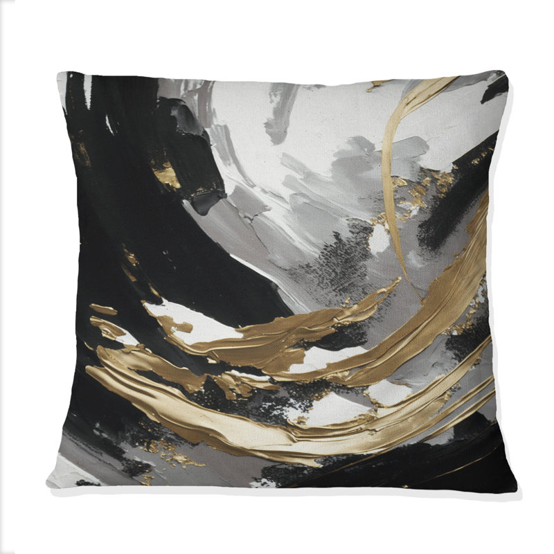 Imminent Bliss Bold texturé or et noir IV - peinture abstraite imprimée, coussin décoratif