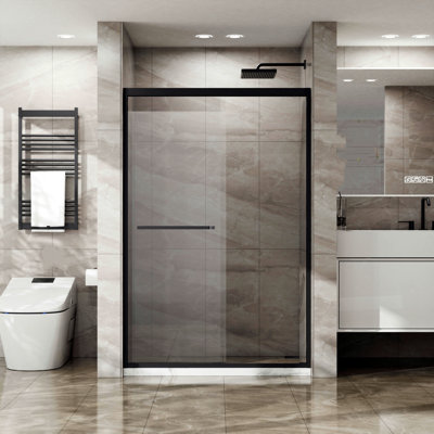 48-Inch Wide X 72-Inch Tall Double Sliding Glass Shower Door, Aluminum-Framed Shower Enclosure, Matte Black