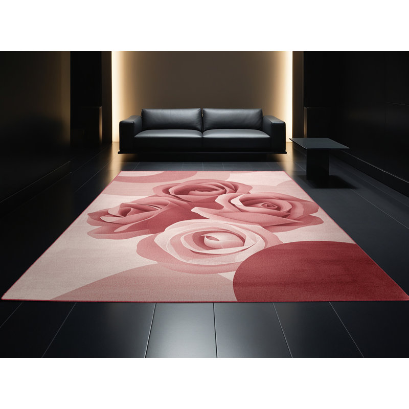 Soft Plush Faulk Valentines Modern & Contemporary Abstract Area Rug in Pink – Rose Binding, 7x9