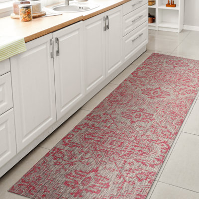 Tapis intérieur / extérieur gris clair / fuchsia Truman