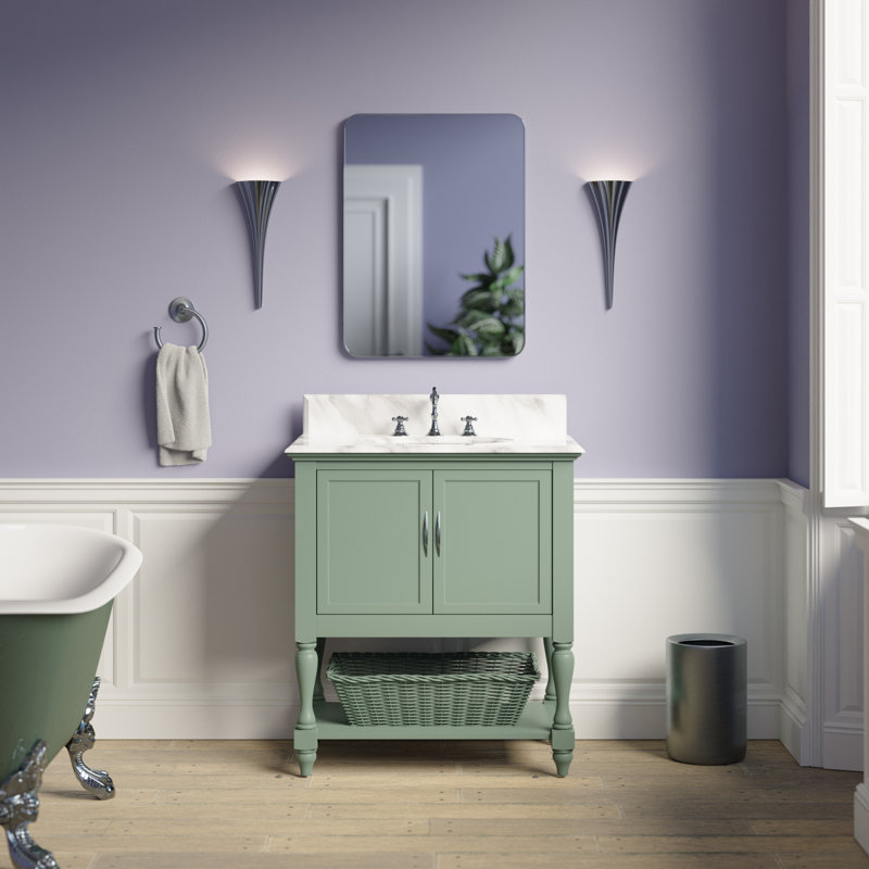 30'' Single Bathroom Vanity with Top, Carrara Marble, Sage Green