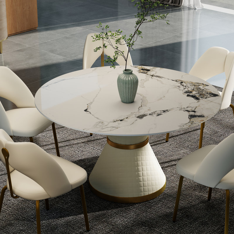 Modern Round White Pedestal Dining Table, 29.53" H x 53" L x 53" W, Patek White
