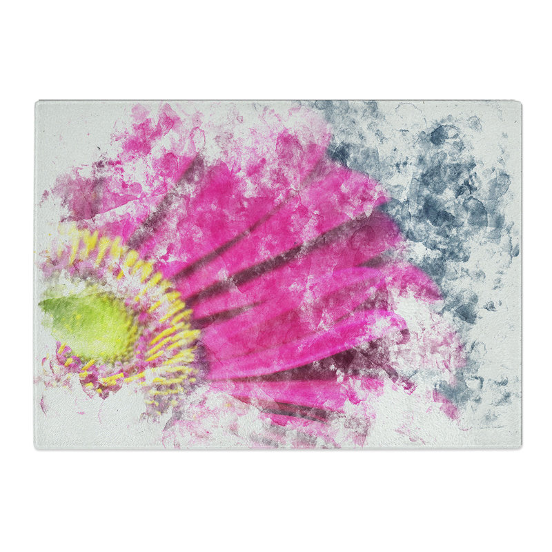 Tempered Glass Bright Pink Gerbera Flower Chopping Board, 20 cm x 28.5 cm