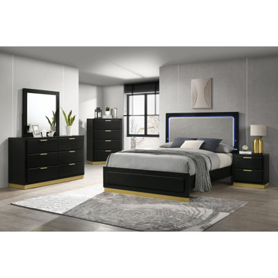 Ensemble de chambre avec très grand lit noir 5 pièces California
