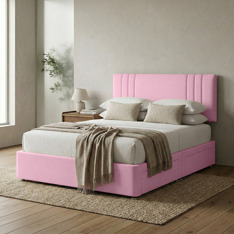 Upholstered Bed, 6ft Super King, Pink, 4 Drawers