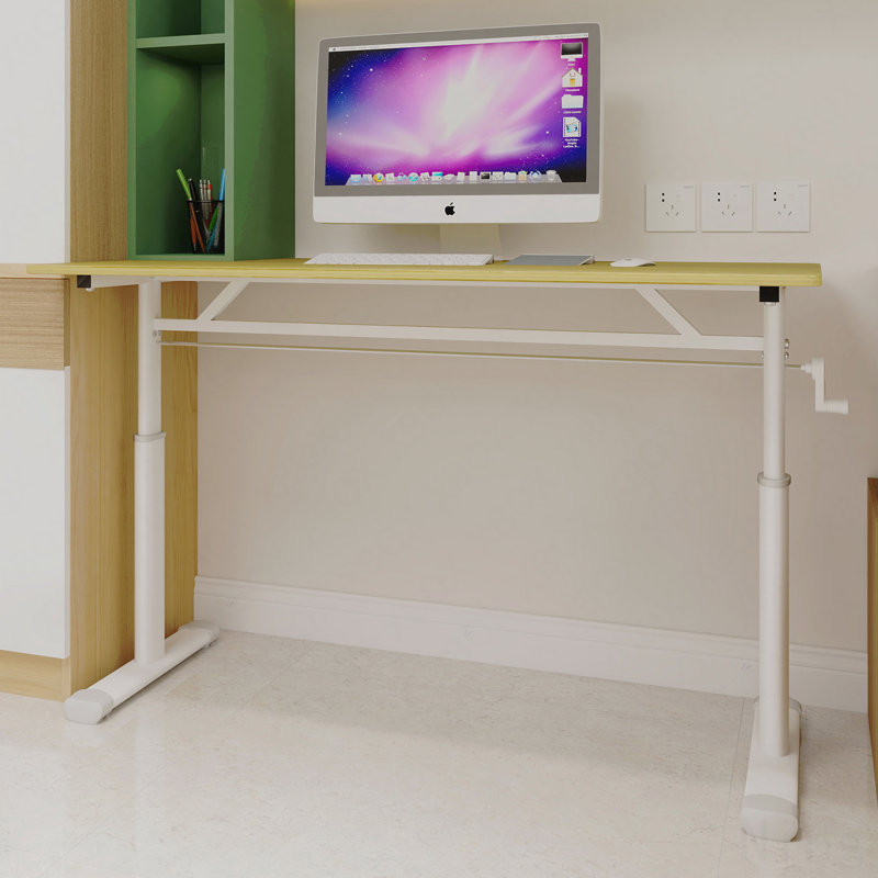 Manual Height-Adjustable Desk with Double-Column Support for Home Office, Yellow, 35.43" H x 47.24" W x 23.62" D