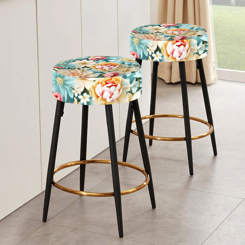 Ensemble de 2 tabourets de bar à motif floral pastel antique