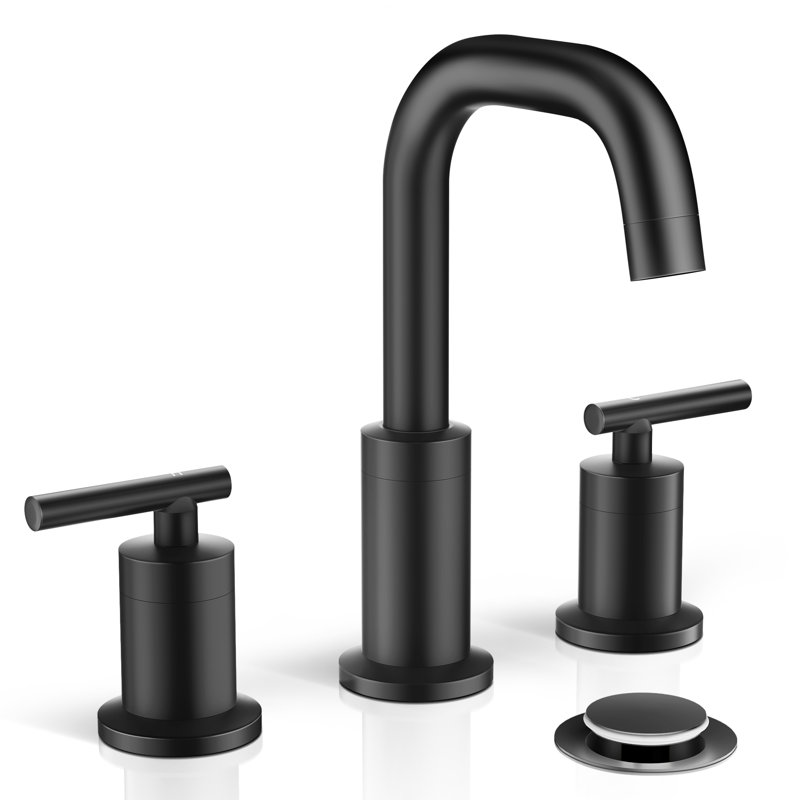 Widespread 2-handle Bathroom Faucet with Drain Assembly, Matte Black