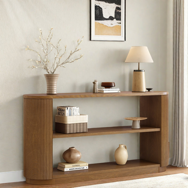 Console avec tablette ouverte et grain de bois élégant, Brun