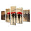 «The Red Umbrellas Rainy Day Bridge Over Seine I - City Paris, art mural sur toile 5 pièces-106423928