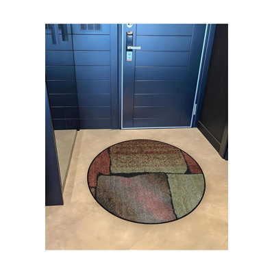Tapis décoratif moderne avec base tissée à motif abstrait dans des tons foncés
