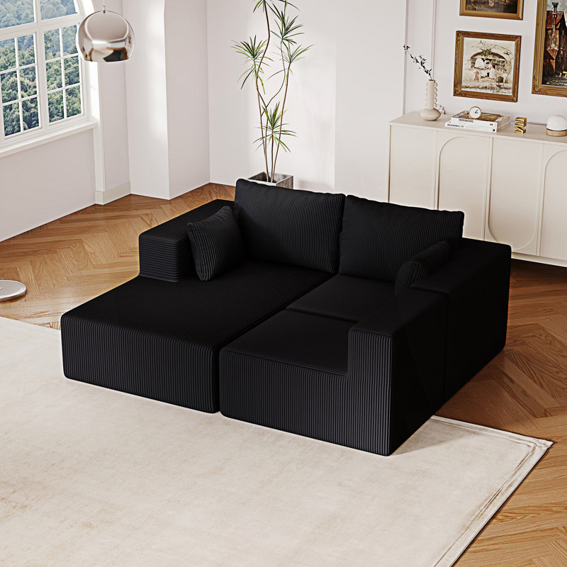 Canapé modulaire, canapé en L avec méridienne, Noir
