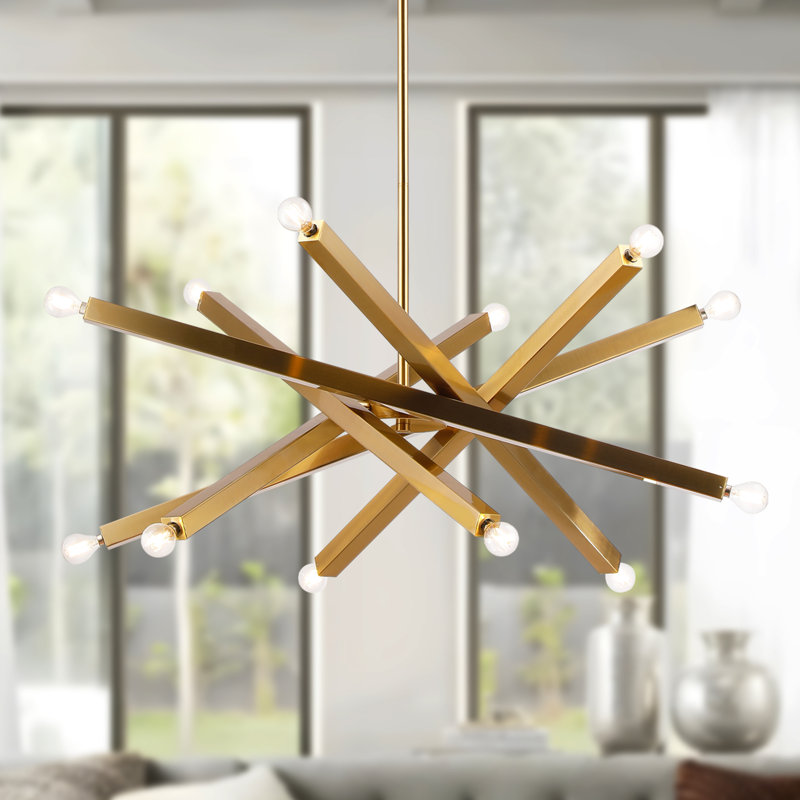12-Light Brass Sputnik Chandelier With Adjustable Arms, 15.7" H x 34.6" W x 34.6" D