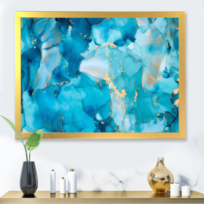 «Turquoise Luxury Abstract Fluid Art I», reproduction d'art sur toile moderne