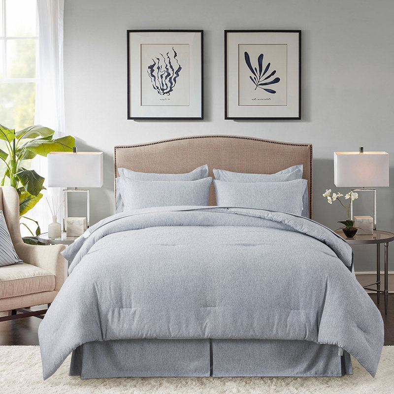 Soft Cationic Dyeing Bed in a Bag Comforter Set, King Comforter + 5 Additional Pieces, Gray