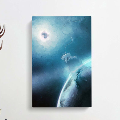Astronaut by the Moon in Abstract - Wrapped Canvas
