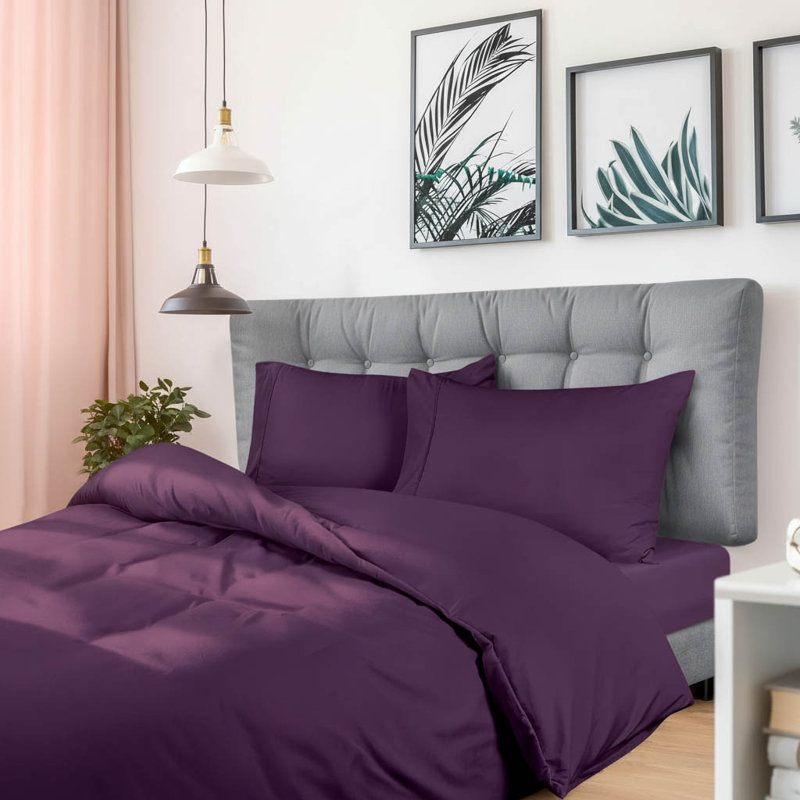 Polyester No Pattern Duvet Cover with Pillowcases, Purple