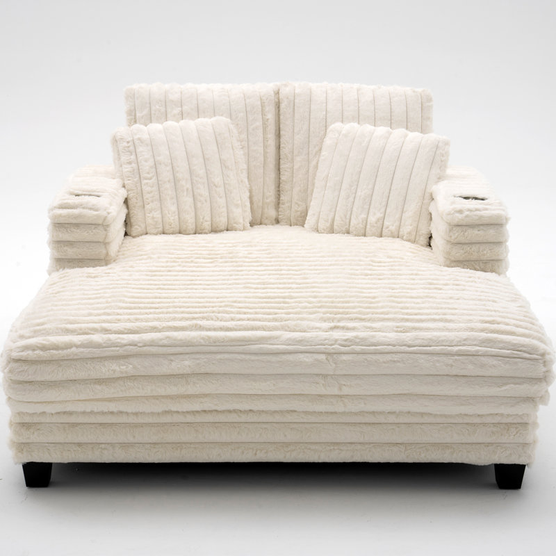 Oversized Modern Lounge Chaise Sofa Bed With Plush Faux Fur Upholstery And Pillow Set
