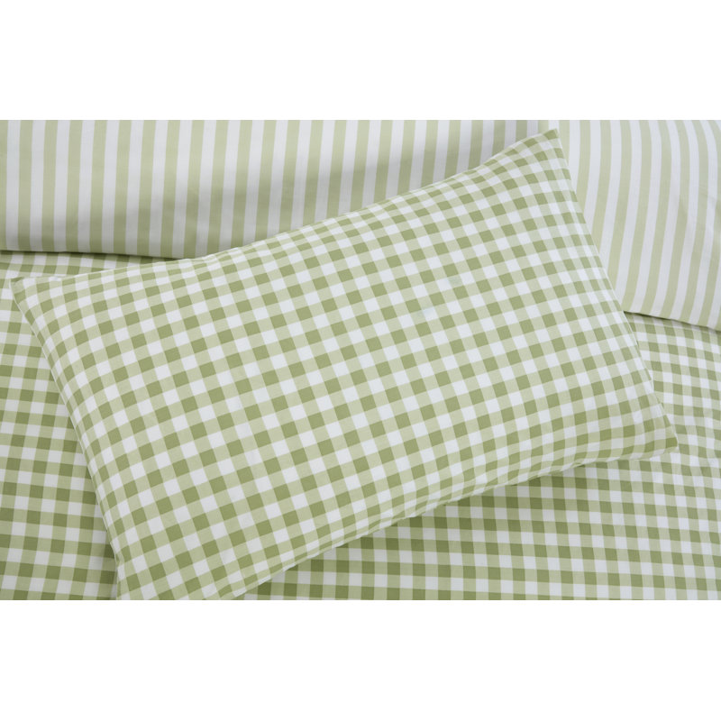 Raevynn Cotton Blend Gingham Duvet Cover with Pillowcases, Green, Single Duvet Cover + 1 Standard Pillowcase