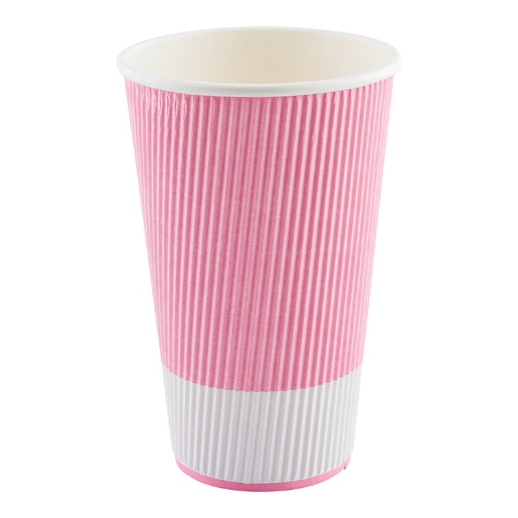 12 oz Light Pink Paper Coffee Cup - Ripple Wall