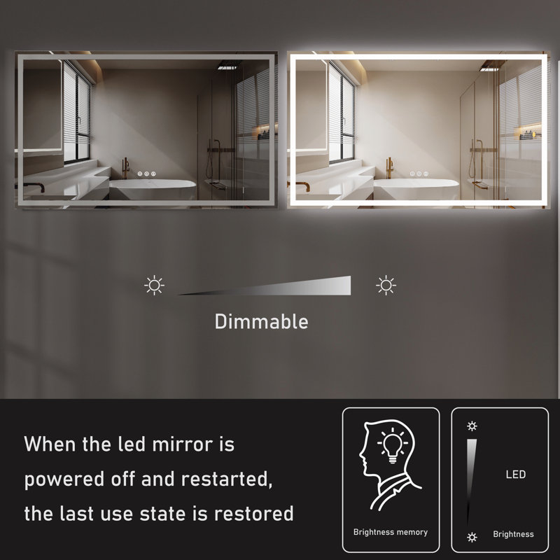 Rectangular Frameless LED Bathroom Vanity Mirror, 36" x 60"