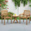 Fauteuil d'extérieur en bois de teck avec siège à lattes et siège courbé 4 pièces