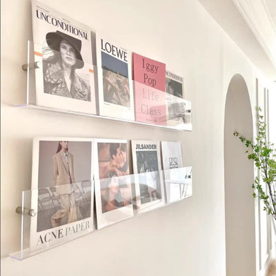 2 sets of acrylic magazine racks, brochure racks, wall mounted