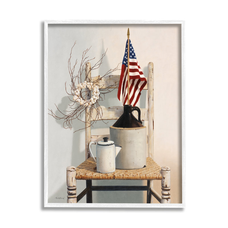 «Rustic Things American Flag», peinture, H 30 po x l 24 po x P 1,5 po, Giclée encadrée blanc bord de mer