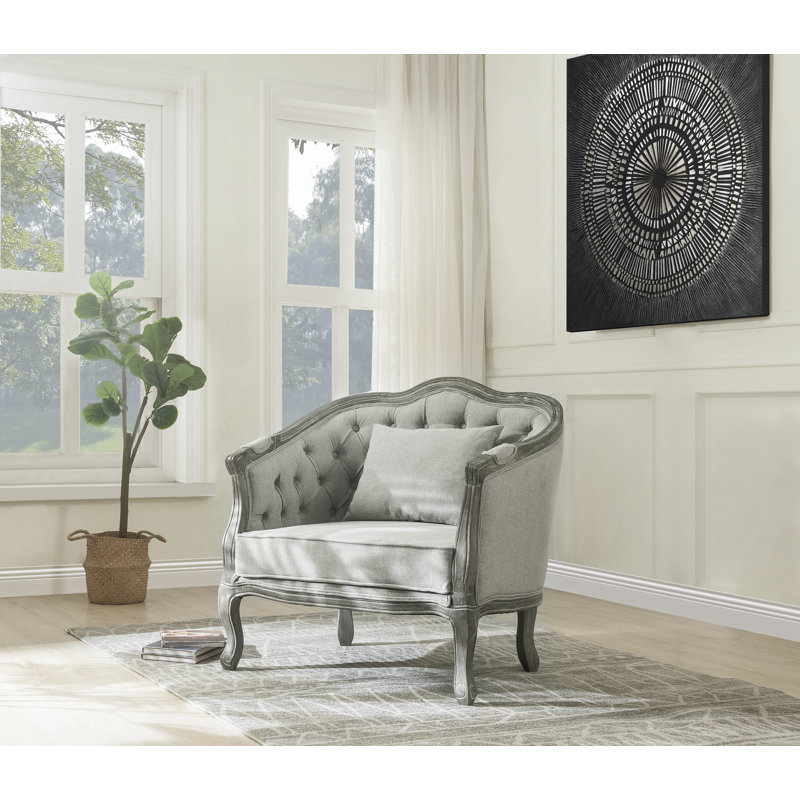 Loumans Upholstered Armchair, Gray Linen Blend, Gray Wash