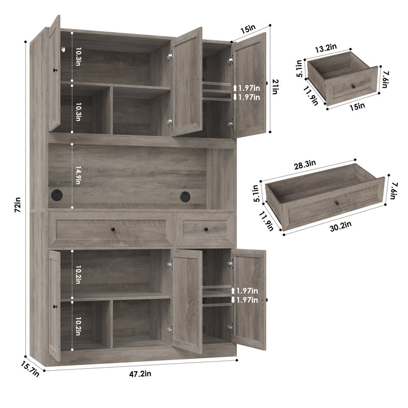 Garde-manger 72,2 po, support à micro-ondes avec rangement, Gris