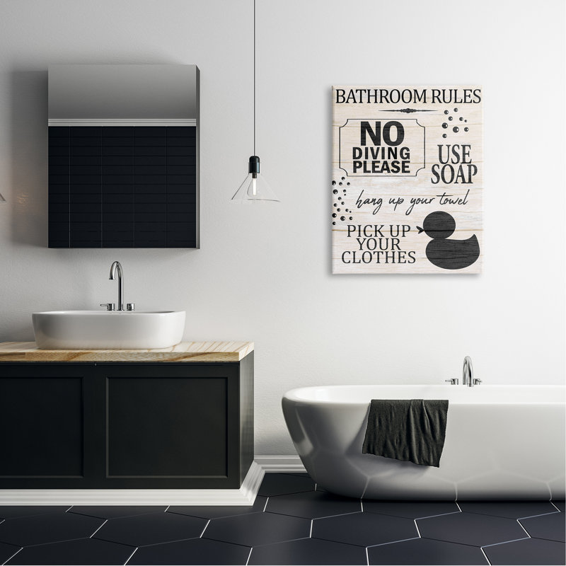 " Bathroom Rules Rustic Grain Pattern Design Sign " by Kim Allen, Wall Plaque, 30" W x 30" H