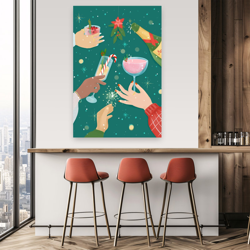 Cheers Contemporary Poinsettia Winter Wall Art Print 1 Piece Wrapped Canvas Wall Art, 152.4cm H x 101.6cm W