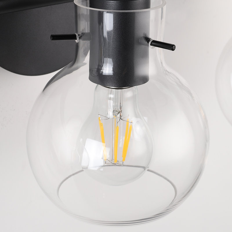 Éclairage pour meuble-lavabo avec abat-jour en verre transparent, Noir mat, 3 lumières