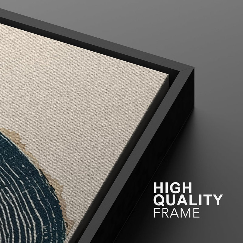 Navy Blue Wood Tree Ring Framed On Canvas 3 Pieces Print, 36" H x 24" W x 1.5" D, Black
