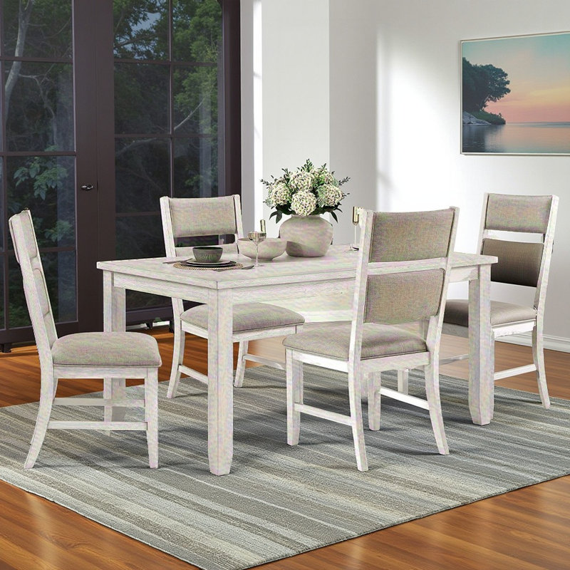 Ensemble de salle à manger 5 pièces Modern Farmhouse - Table antique et 4 chaises rembourrées , 5 pièces: table, 4 chaises