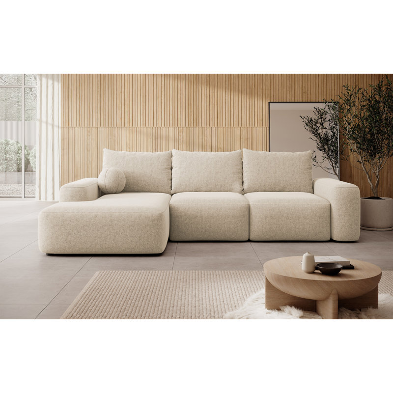 Carnos L-shaped Sofa Bed with Ball Cushion, Beige, Left Hand Facing