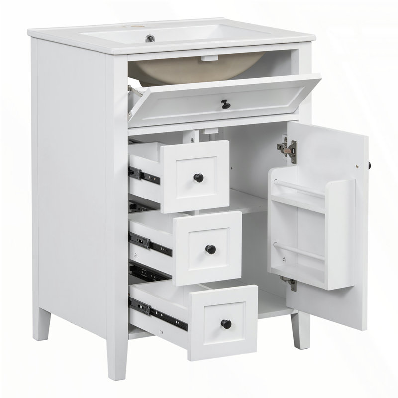 Meuble-lavabo 24 po avec lavabo, Noir, Blanc