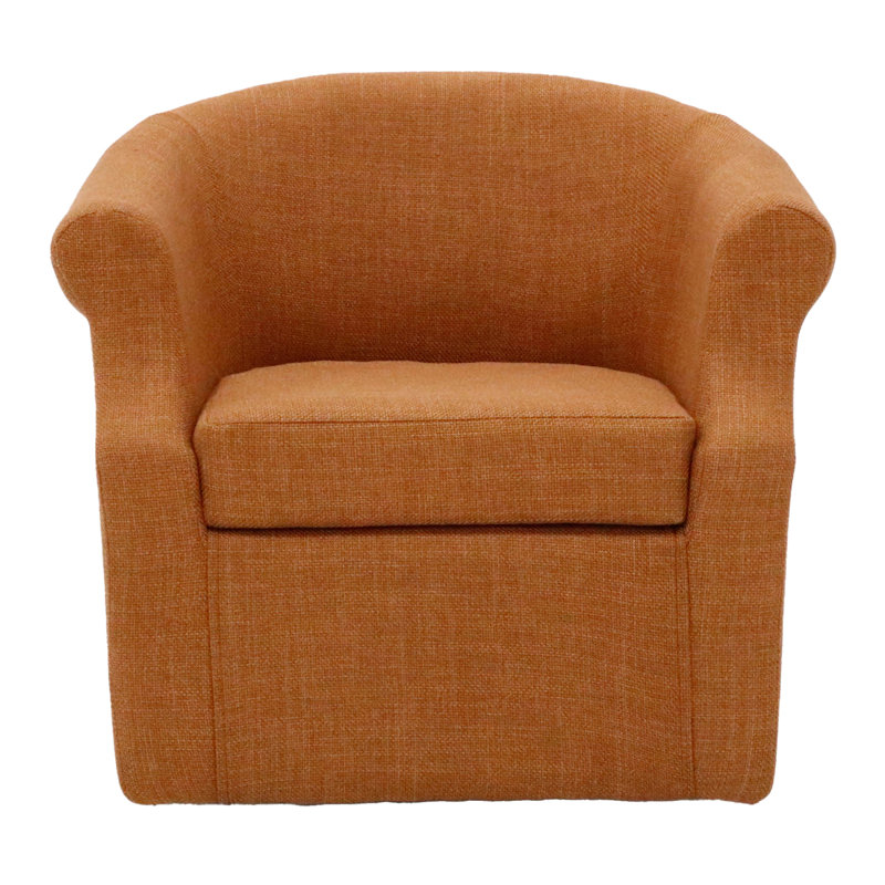 Buril Upholstered Swivel Barrel Chair, Orange Polyester Blend