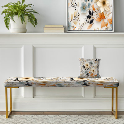 Banc floral rembourré or